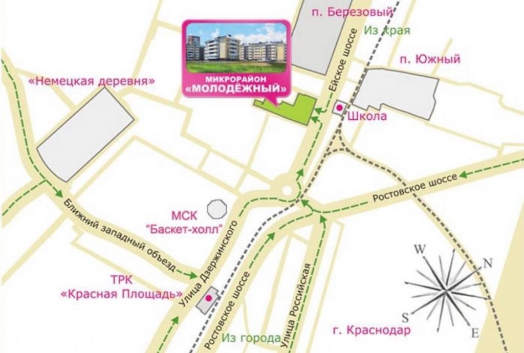Микрорайон Молодёжный на карте Краснодара