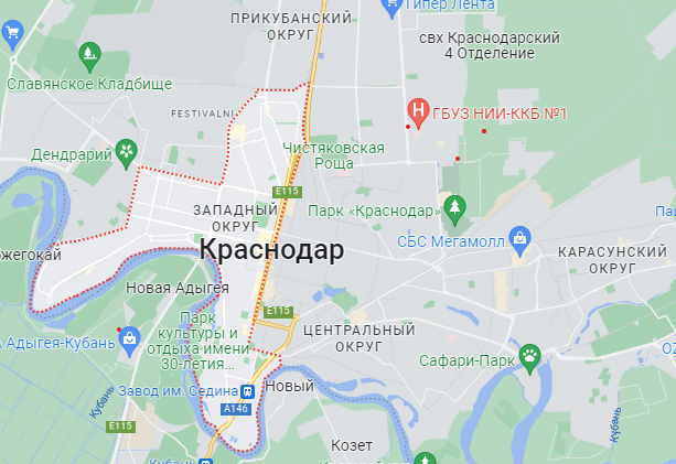 Западный округ на карте Краснодара